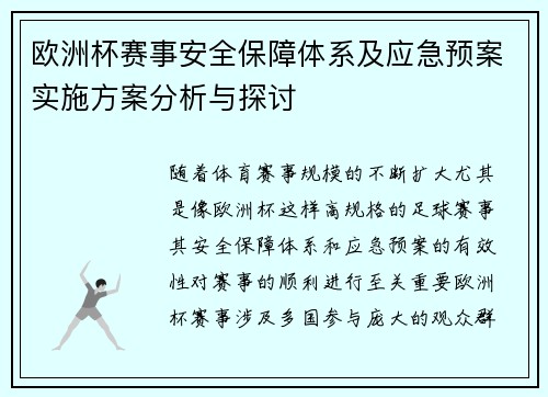 欧洲杯赛事安全保障体系及应急预案实施方案分析与探讨 欧洲杯赛事安全保障体系及应急预案实施方案分析与探讨