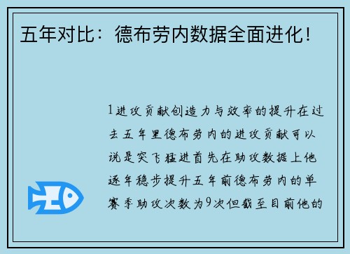 五年对比：德布劳内数据全面进化！